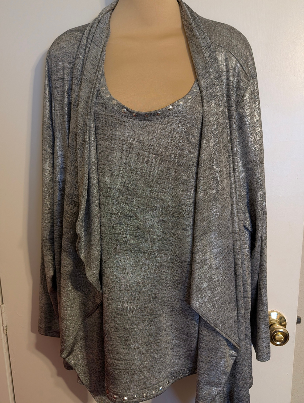 Ruby Rd Open Front Shawl Tunic Blouse Top 3X Black and Silver